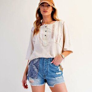 Easel Blue and Cream Patchwork Women Shorts